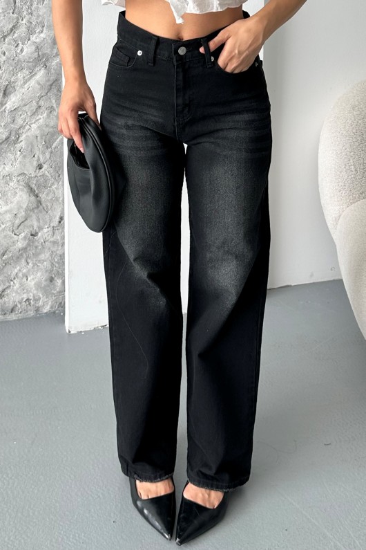 Kadın Palazzo Kot Pantolon Arka Cep Detaylı Kar Yıkama Siyah 4007