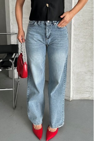 Kadın Palazzo Kot Pantolon Arka Cep Detaylı Kar Yıkama Mavi 4007