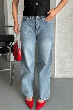 Kadın Palazzo Kot Pantolon Arka Cep Detaylı Kar Yıkama Mavi 4007