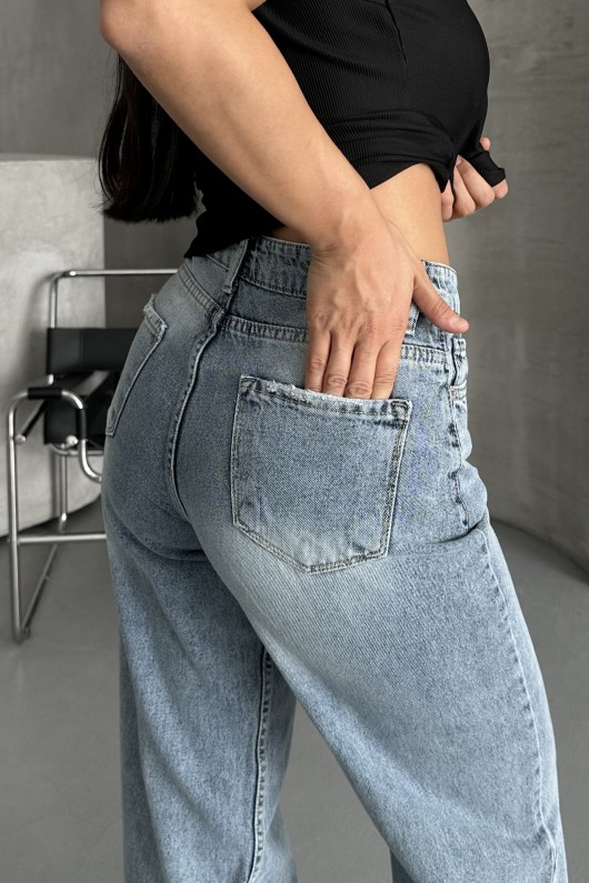 Kadın Palazzo Kot Pantolon Arka Cep Detaylı Kar Yıkama Mavi 4007