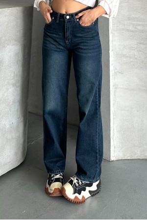 Kadın Palazzo Kot Pantolon Arka Cep Detaylı Kar Yıkama Koyu Mavi 4007