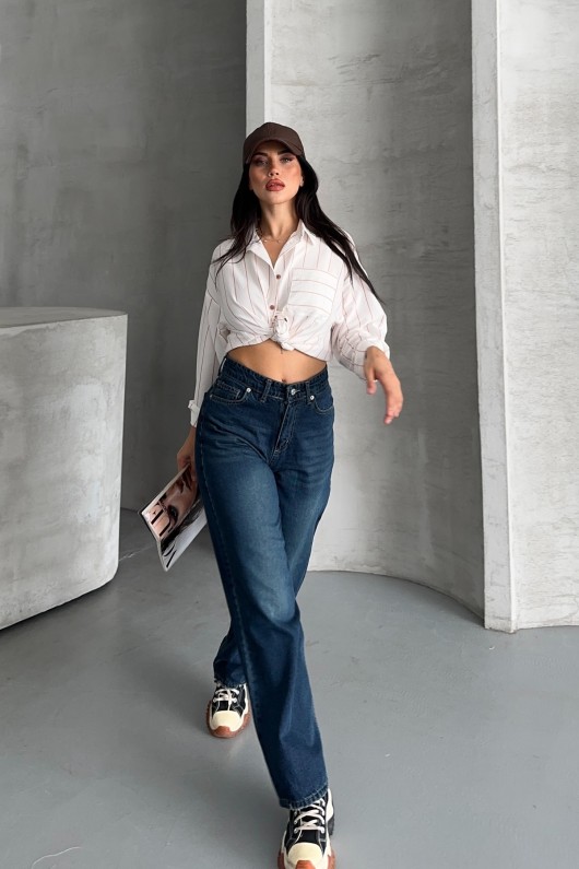 Kadın Palazzo Kot Pantolon Arka Cep Detaylı Kar Yıkama Koyu Mavi 4007