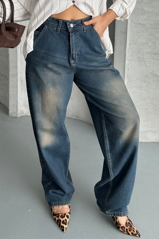 Kadın Baggy Yan Cep Ve Arka Cebi Dikiş Detaylı Regular Baggy Koyu Mavi Efektli 4008 Kadın Baggy Yan Cep Ve Arka Cebi Dikiş Detaylı Regular Baggy Koyu Mavi Efektli 4008