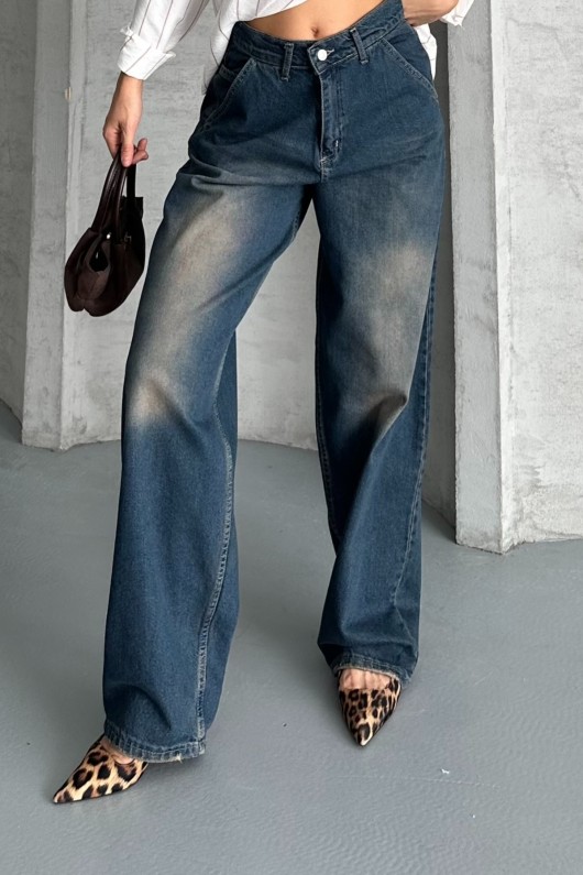 Kadın Baggy Yan Cep Ve Arka Cebi Dikiş Detaylı Regular Baggy Koyu Mavi Efektli 4008 Kadın Baggy Yan Cep Ve Arka Cebi Dikiş Detaylı Regular Baggy Koyu Mavi Efektli 4008