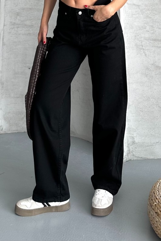 Kadın Palazzo Kot Pantolon Efektli Jeans Siyah 4009