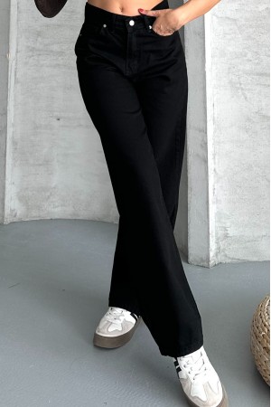 Kadın Palazzo Kot Pantolon Efektli Jeans Siyah 4009