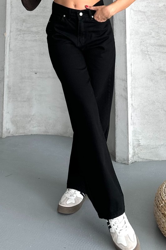 Kadın Palazzo Kot Pantolon Efektli Jeans Siyah 4009