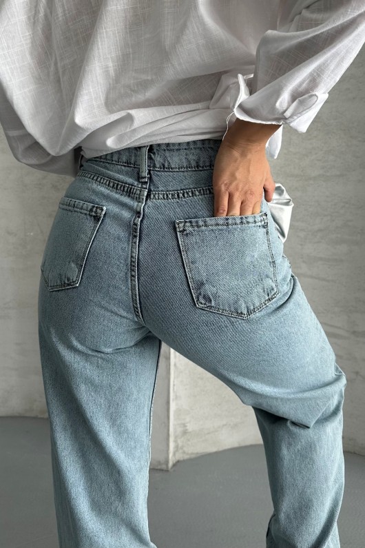 Kadın Palazzo Kot Pantolon Efektli Jeans Buz Mavi 4009