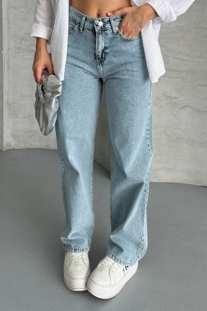 Kadın Palazzo Kot Pantolon Efektli Jeans Buz Mavi 4009