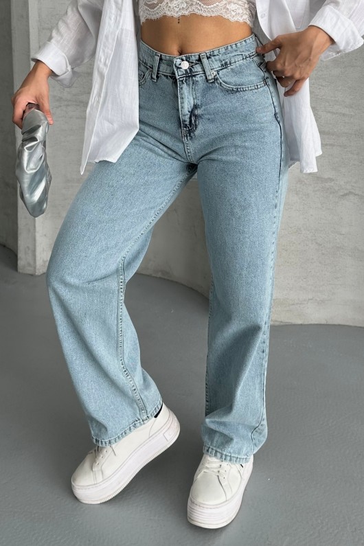 Kadın Palazzo Kot Pantolon Efektli Jeans Buz Mavi 4009