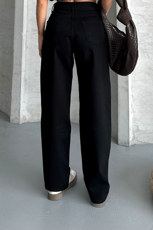 Kadın Palazzo Kot Pantolon Efektli Jeans Siyah 4009