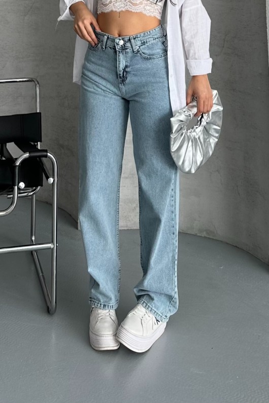 Kadın Palazzo Kot Pantolon Efektli Jeans Buz Mavi 4009