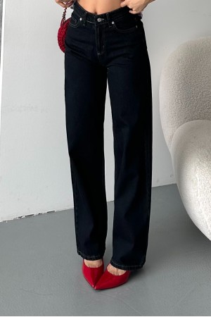 Kadın Palazzo Kot Pantolon Efektli Jeans Koyu Mavi 4009