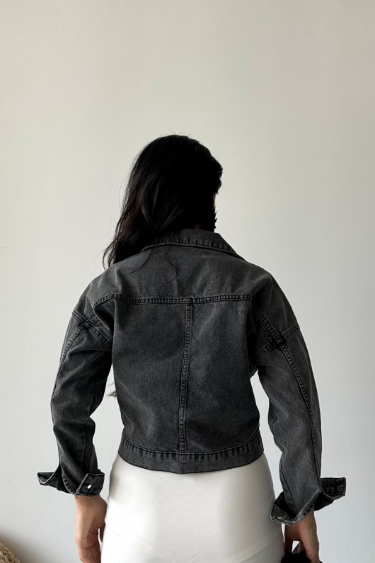 Kadın Kot Ceket Çift Cepli Denim Ceket Antrasit 4500