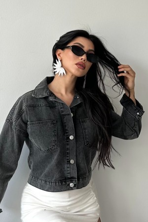 Kadın Kot Ceket Çift Cepli Denim Ceket Antrasit 4500