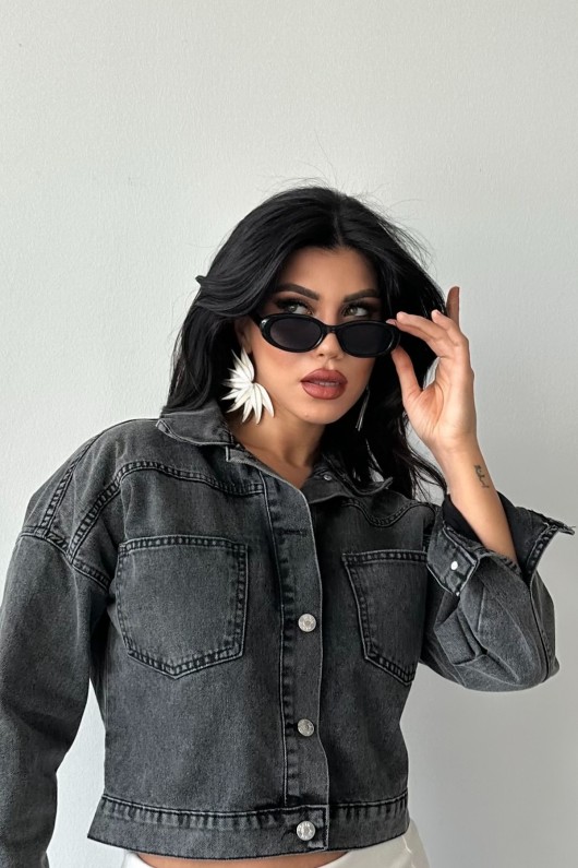 Kadın Kot Ceket Çift Cepli Denim Ceket Antrasit 4500