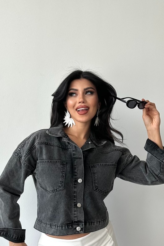 Kadın Kot Ceket Çift Cepli Denim Ceket Antrasit 4500