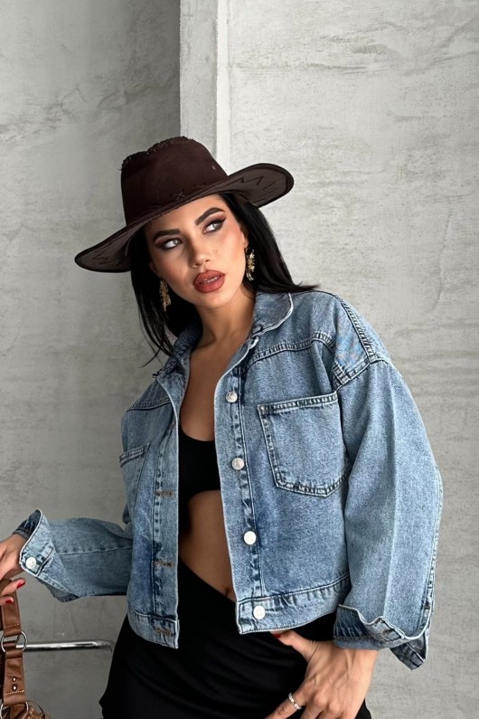 Kadın Kot Ceket Çift Cepli Denim Ceket Mavi 4500