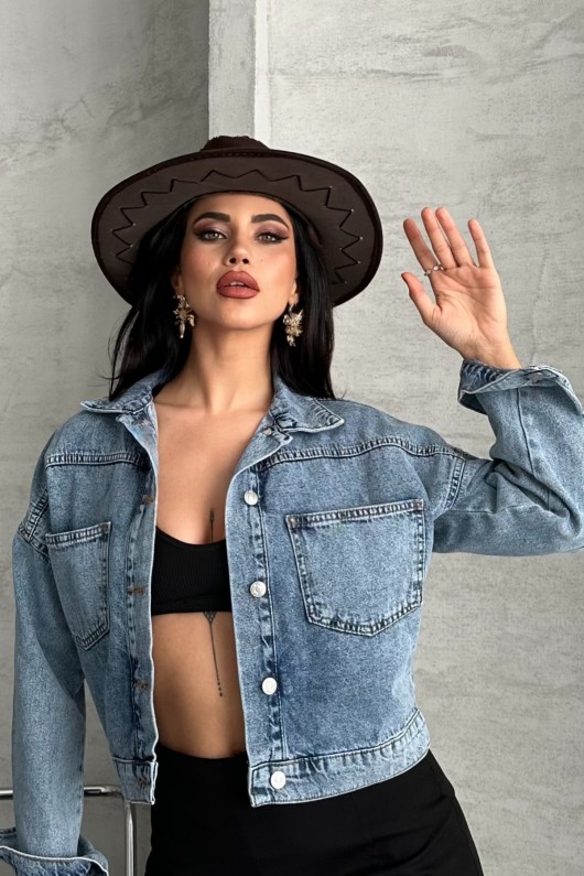 Kadın Kot Ceket Çift Cepli Denim Ceket Mavi 4500