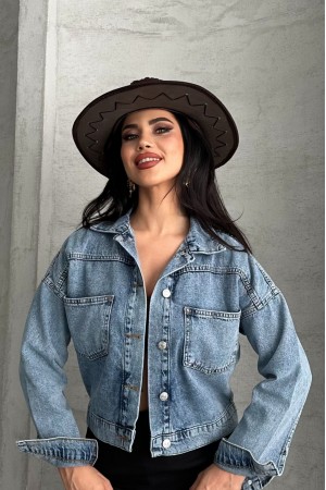 Kadın Kot Ceket Çift Cepli Denim Ceket Mavi 4500