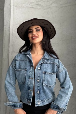 Kadın Kot Ceket Çift Cepli Denim Ceket Mavi 4500