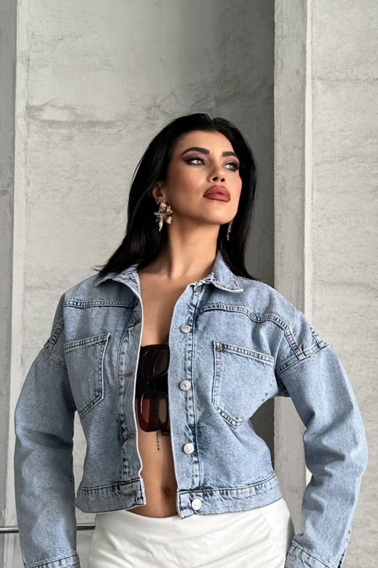 Kadın Kot Ceket Çift Cepli Denim Ceket Buz Mavi 4500