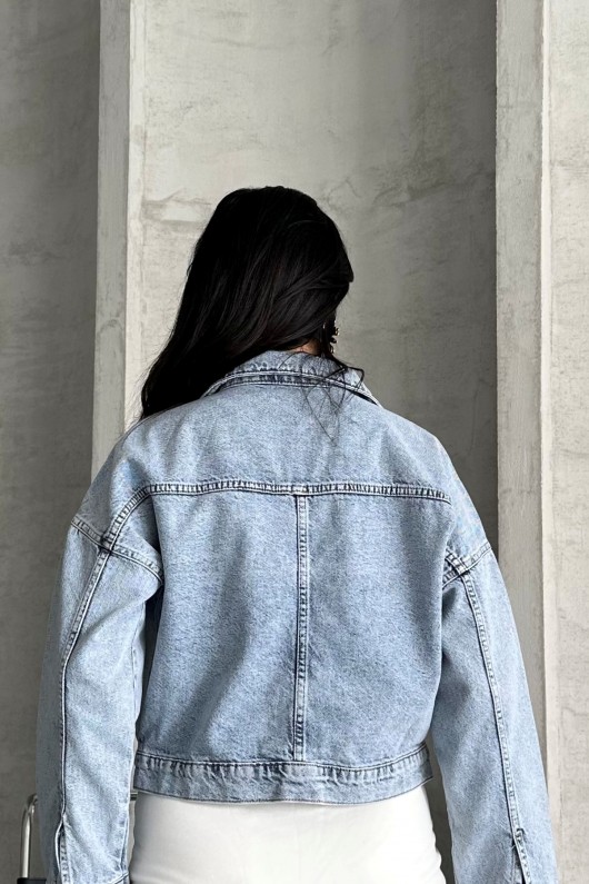Kadın Kot Ceket Çift Cepli Denim Ceket Buz Mavi 4500
