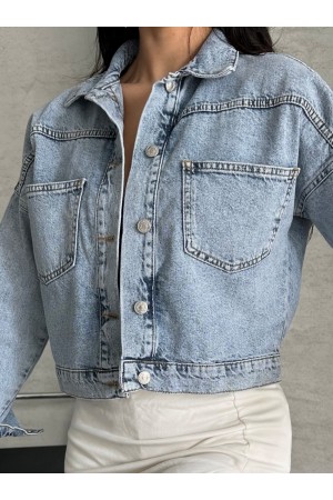 Kadın Kot Ceket Çift Cepli Denim Ceket Buz Mavi 4500