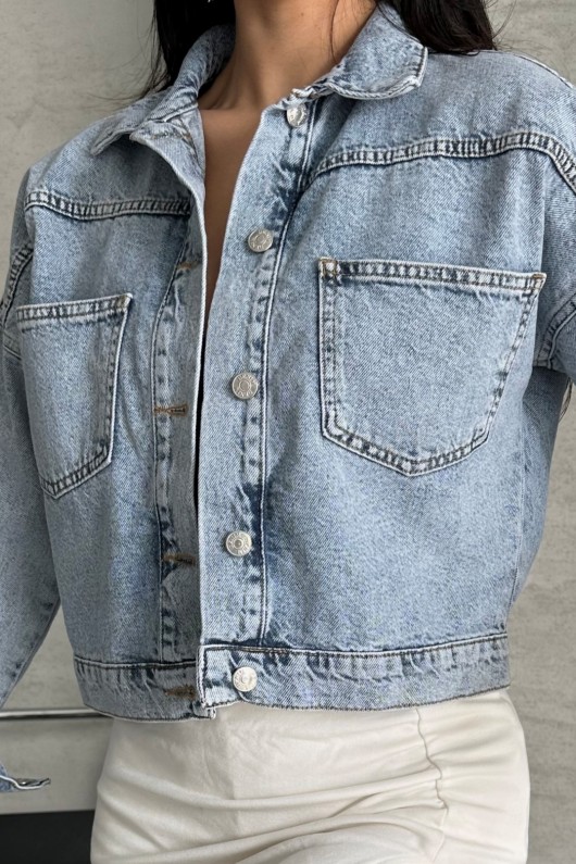 Kadın Kot Ceket Çift Cepli Denim Ceket Buz Mavi 4500