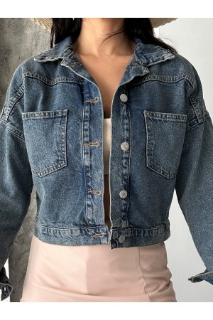 Kadın Kot Ceket Çift Cepli Denim Ceket Kahve Tint 4500