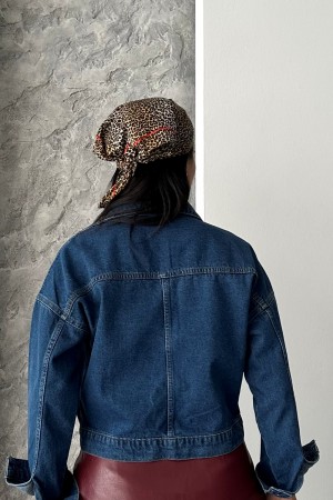 Kadın Kot Ceket Çift Cepli Denim Ceket Koyu Mavi 4500