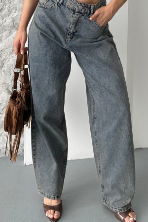 Kadın Kot Baggy Jeans Denim Pantolon Kar Yıkama Kahve Tint 4000