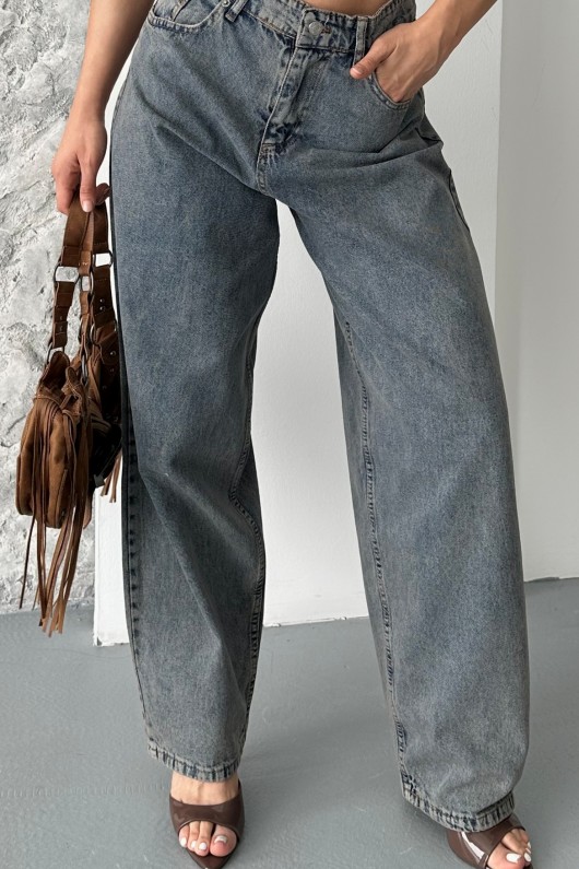 Kadın Kot Baggy Jeans Denim Pantolon Kar Yıkama Kahve Tint 4000