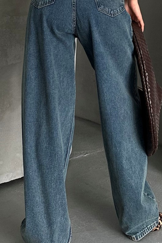 Kadın Kot Baggy Jeans Denim Pantolon Kar Yıkama Yeşil Tint 4000