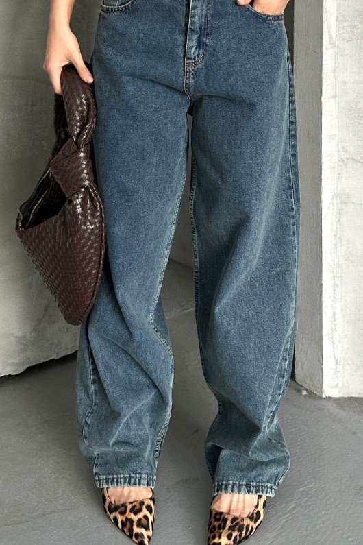 Kadın Kot Baggy Jeans Denim Pantolon Kar Yıkama Yeşil Tint 4000