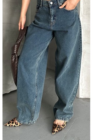 Kadın Kot Baggy Jeans Denim Pantolon Kar Yıkama Yeşil Tint 4000