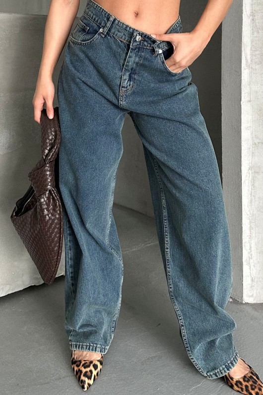 Kadın Kot Baggy Jeans Denim Pantolon Kar Yıkama Yeşil Tint 4000