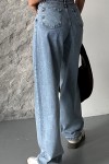 Kadın Kot Baggy Jeans Denim Pantolon Kar Yıkama Mavi 4000