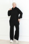Yakası Fermuar Detaylı Triko Takım Siyah 1001