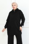 Yakası Fermuar Detaylı Triko Takım Siyah 1001