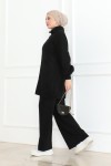 Yakası Fermuar Detaylı Triko Takım Siyah 1001