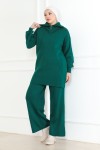 Yakası Fermuar Detaylı Triko Takım Zümrüt Yeşili 1001