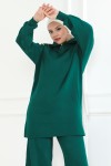 Yakası Fermuar Detaylı Triko Takım Zümrüt Yeşili 1001