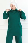 Yakası Fermuar Detaylı Triko Takım Zümrüt Yeşili 1001