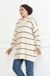 Yakası Fermuarlı Çizgili Triko Tunik Taş Rengi 1004