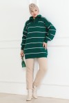 Yakası Fermuarlı Çizgili Triko Tunik Zümrüt Yeşili 1004