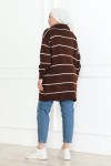 Yakası Fermuarlı Çizgili Triko Tunik Kahverengi 1004