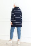Yakası Fermuarlı Çizgili Triko Tunik Lacivert 1004