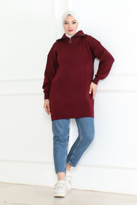 Fermuarlı Triko Tunik Bordo 1006 Fermuarlı Triko Tunik Bordo 1006