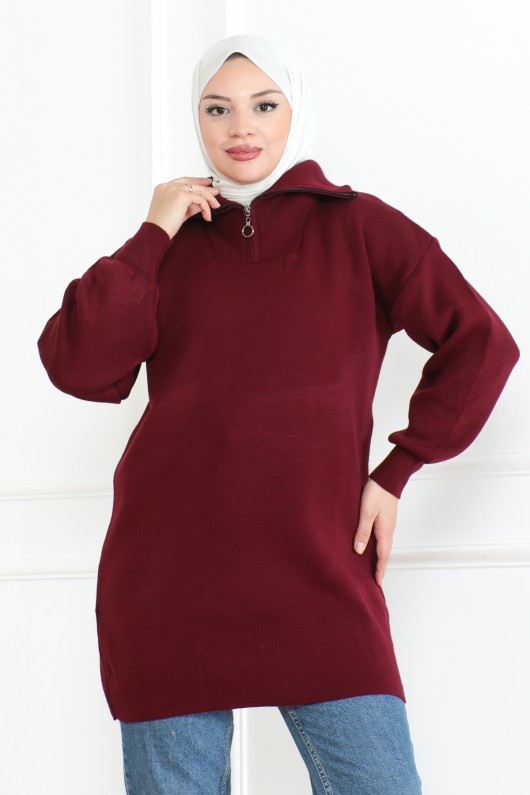 Fermuarlı Triko Tunik Bordo 1006 Fermuarlı Triko Tunik Bordo 1006